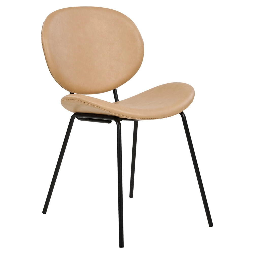 Set di 2 sedie da pranzo Beige  Sabbia con gambe senza braccioli Finta pelle PU Gambe in ferro nero Design contemporaneo e retrò Sedute per la sala da pranzo