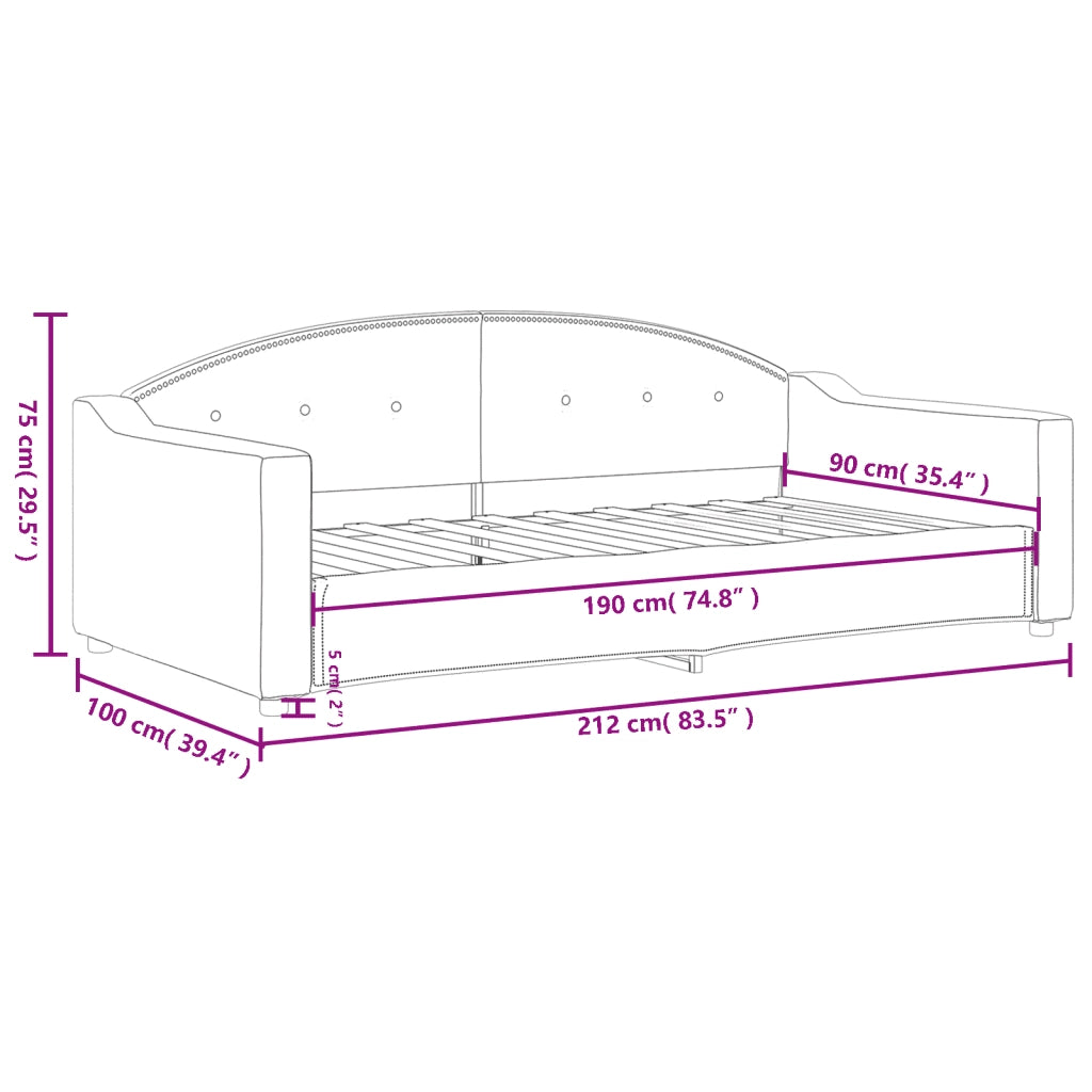 Letto da Giorno Grigio Scuro 90x190 cm in Tessuto 354194