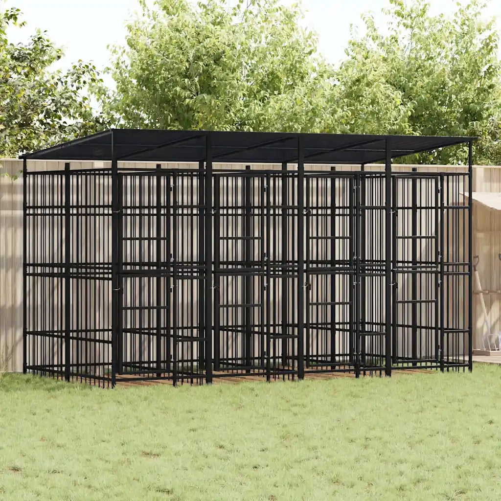Gabbia per Cani da Esterno con Tetto in Acciaio 7,37 m² 3097949