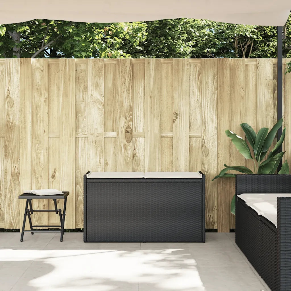 CassaPanchina da esterno | Panchina da Giardino | Panca da Giardino con Cuscino Nera 100 cm in Polyrattan