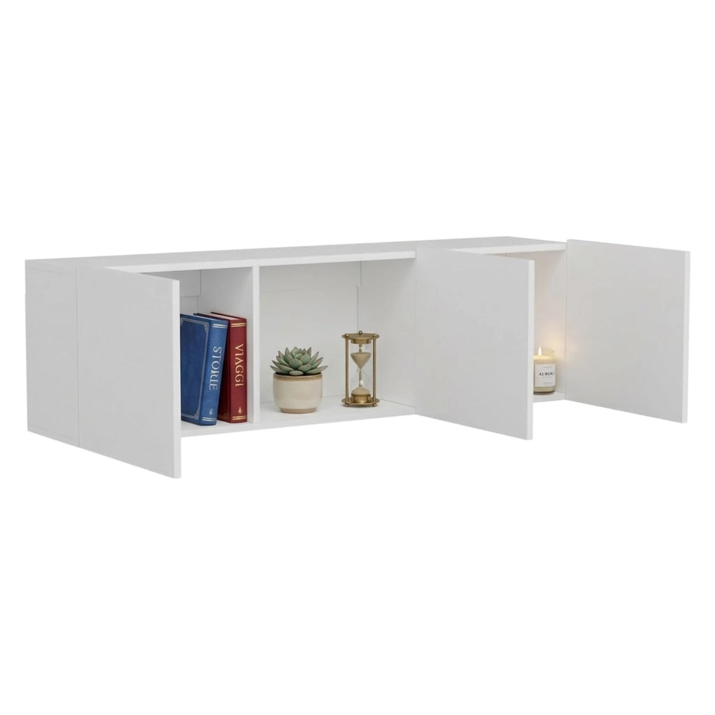 Osidda, Mobile Porta tv 3 Ante, 150x31x44h cm Bianco