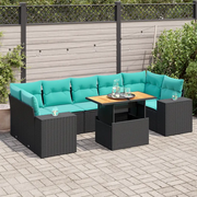 Set Divani da Giardino con Cuscini 8 pz Nero in Polyrattan