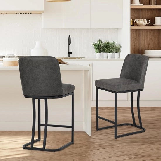 Set di 2 sedie da cucina - sedie da colazione - pelle PU - sedile da cucina con schienale - sedile con sostegno per gambe - per davanti al bancone - telaio metallico stabile in acciaio - grigio