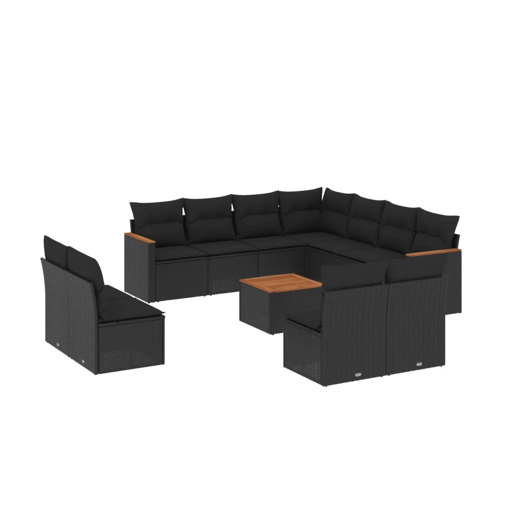 Set Divani da Giardino 12 pz con Cuscini Nero in Polyrattan 3258492