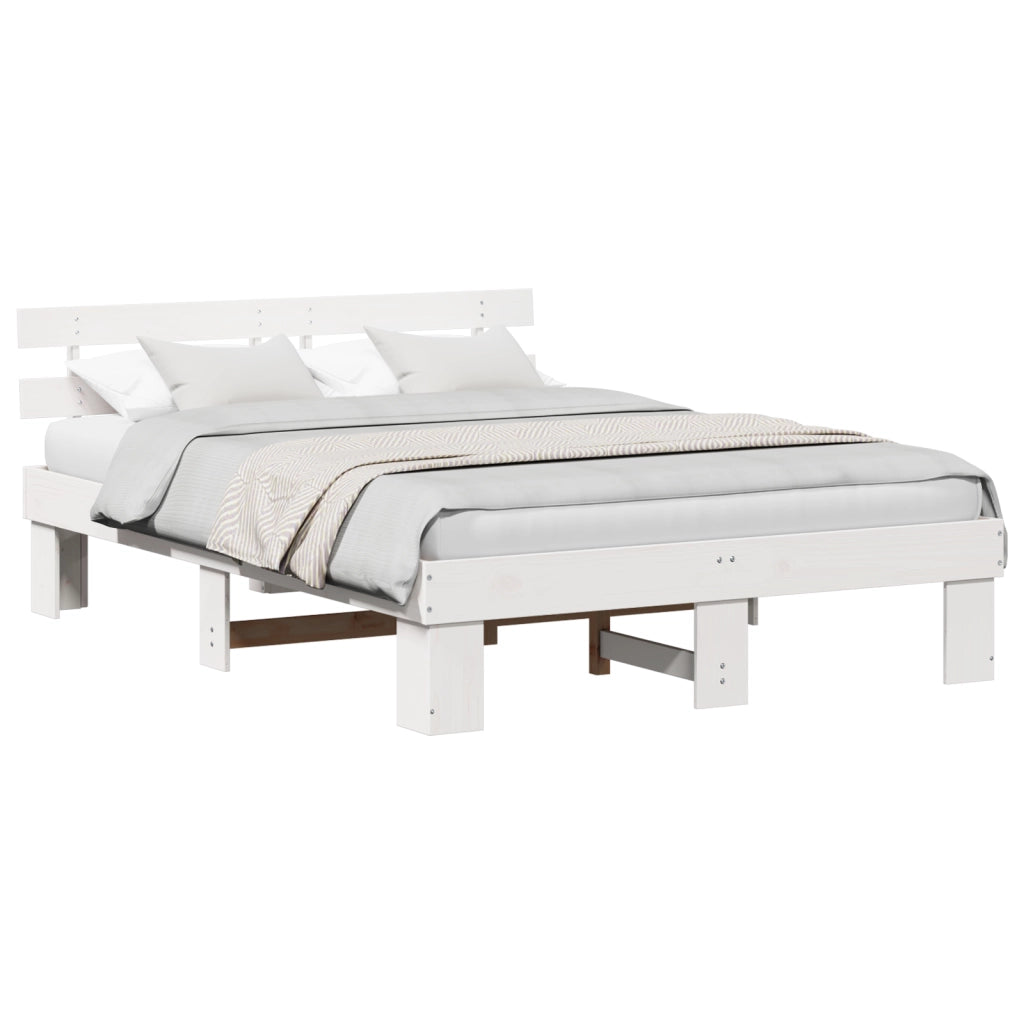 Struttura Letto con Testiera Bianco 140x200 cm Legno Massello di Pino