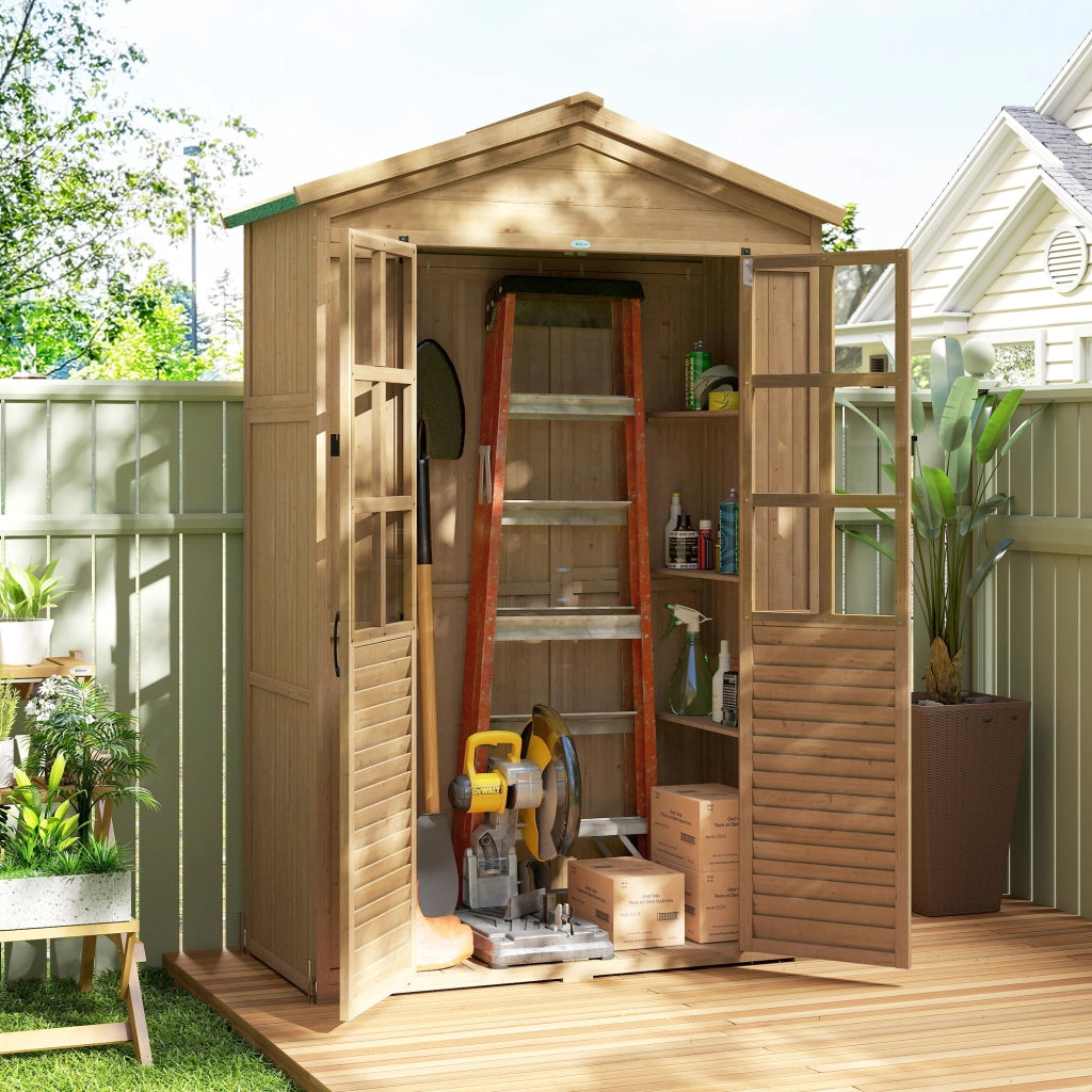 Armadio da Giardino in Legno con Finestre Trasparenti, 128x57.5x197 cm, Marrone Chiaro