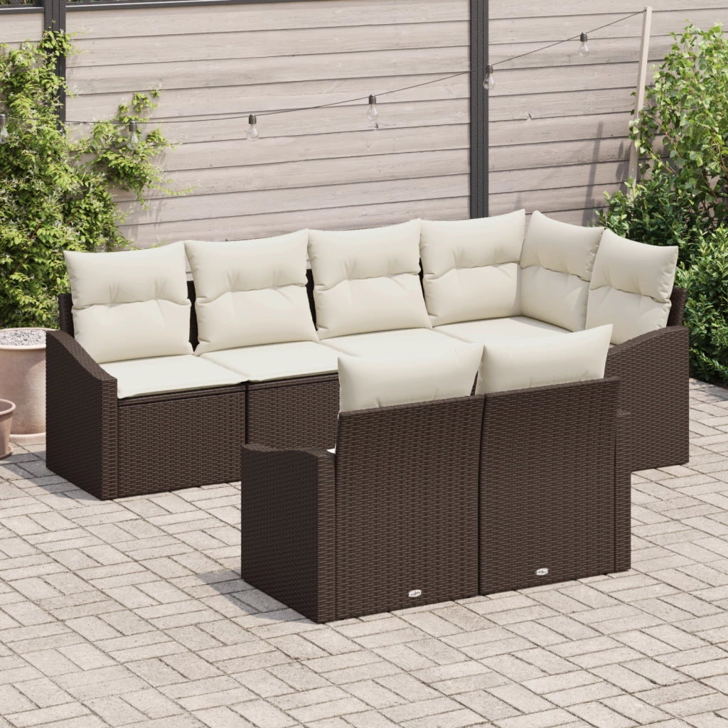 Set da pranzo da giardino 7 pezzi con cuscini in Rattan Poliestere Marrone
