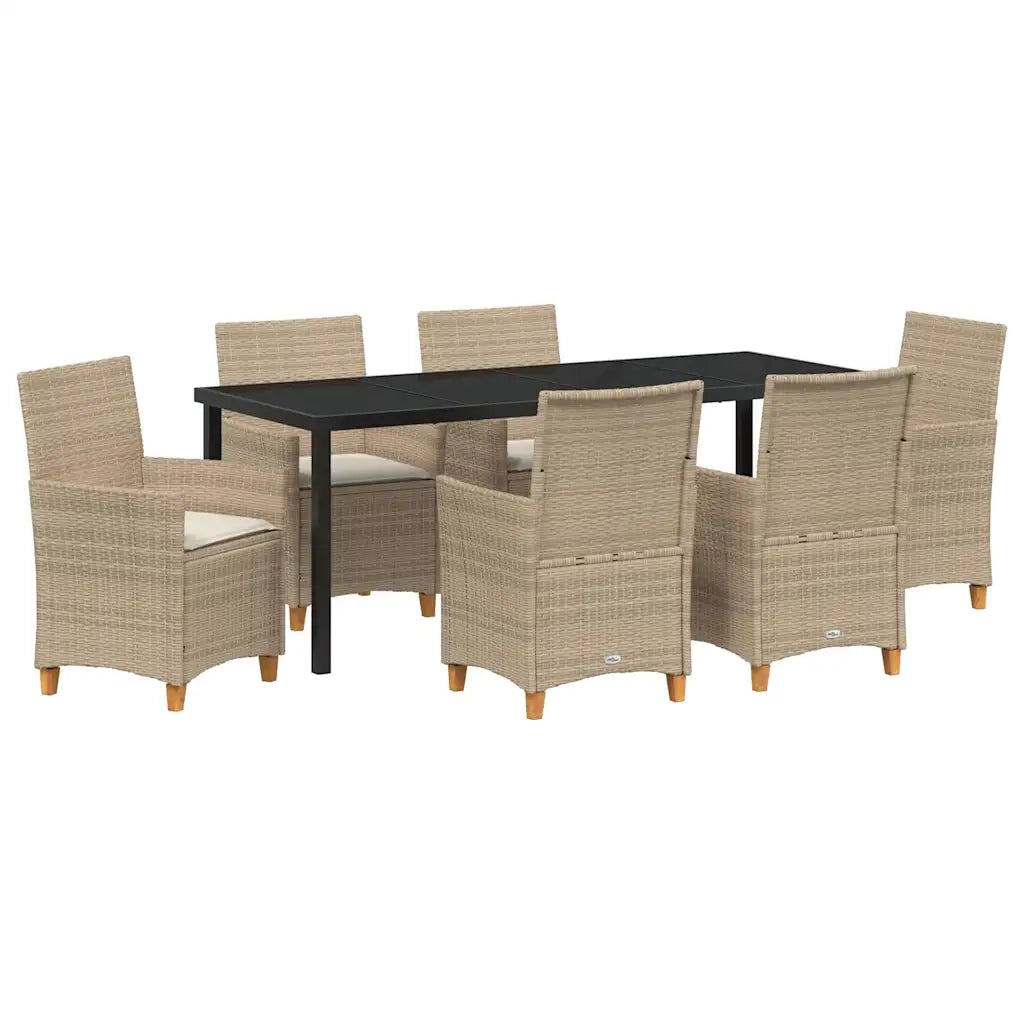 Set da Pranzo per Giardino 7 pcs Beige polyrattan 3381084