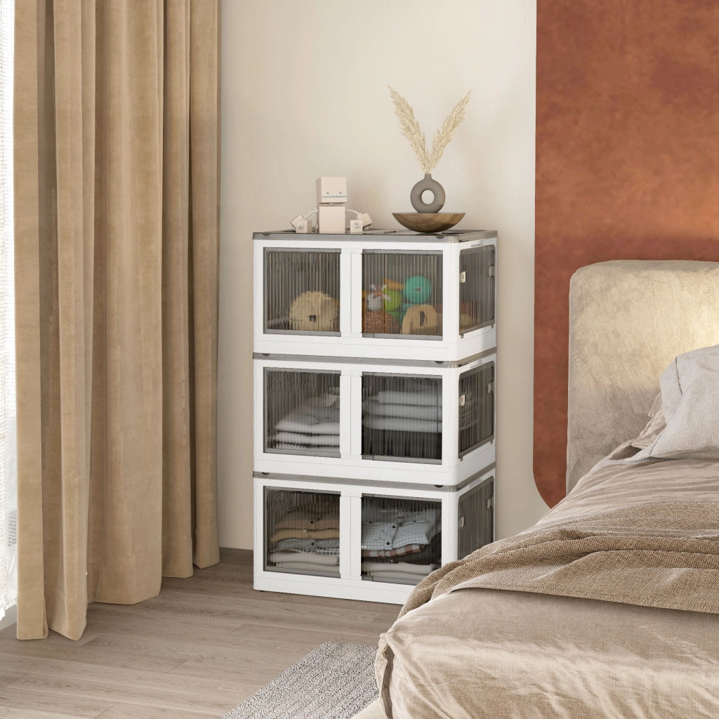 Scatole di conservazione 3 pezzi pieghevoli con ruote ¨C zephmum ¨C bianco 60x42x34 cm