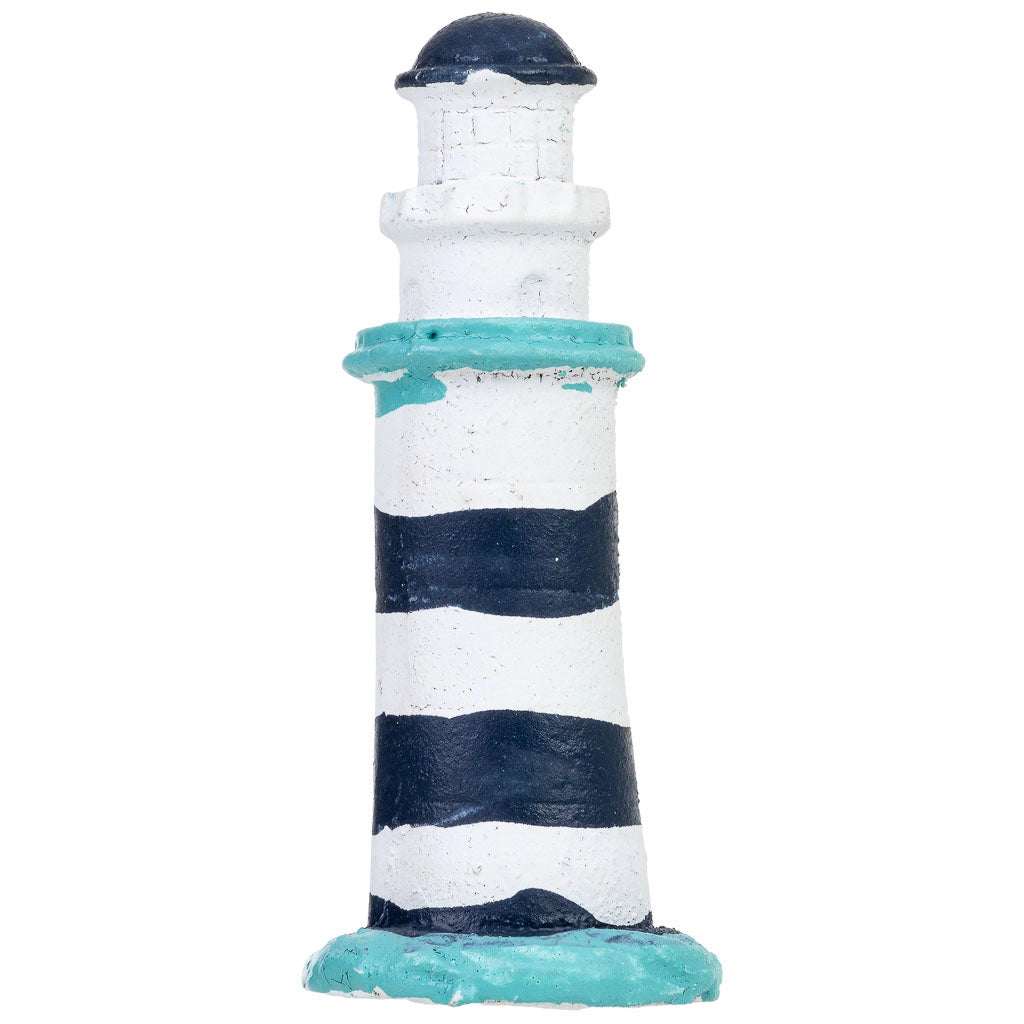 Figura decorativa a forma di faro in resina blu, 3x3x8 cm
