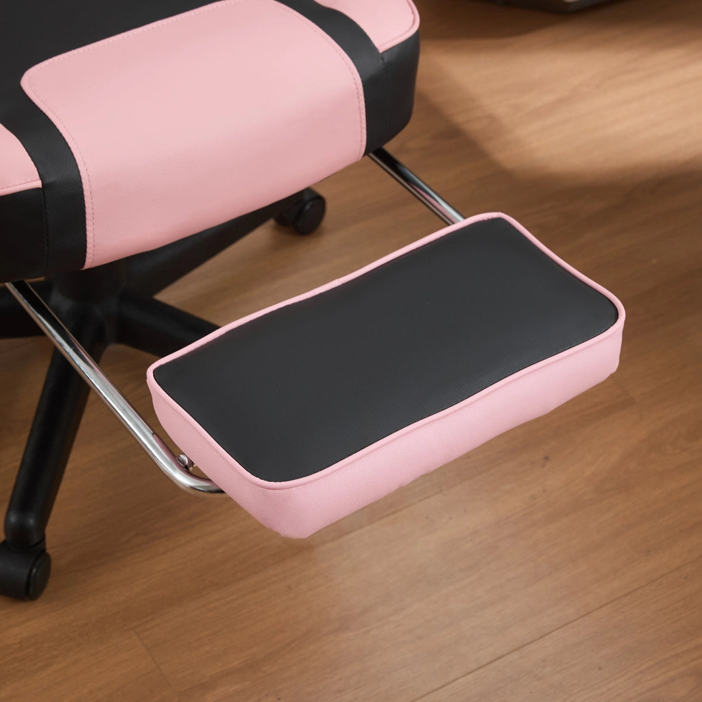 Sedia da ufficio con altezza regolabile e tasca portaoggetti sul retro; cuciture decorative in PVC rosa
