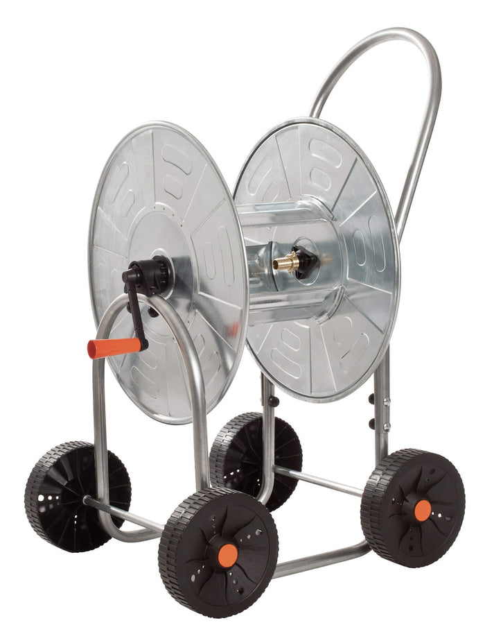 Carrello Avvolgitubo Manuale con Ruote 80 mt Tubo Ø3/4” in Acciaio Zincato Grigio Agrati
