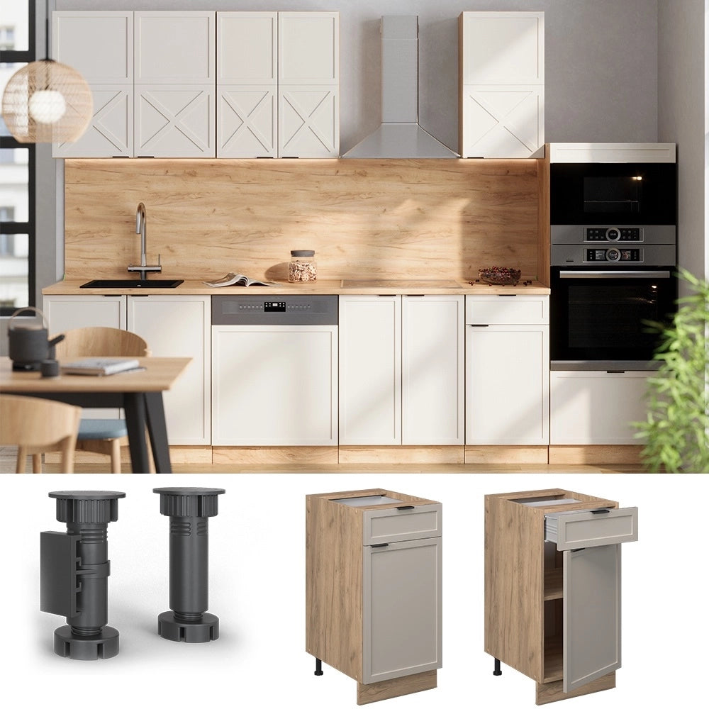 Mobiletto base per cucina Fame-Line GrigioBeige/Rovere dorato 40 cm, PL Marmo Vicco