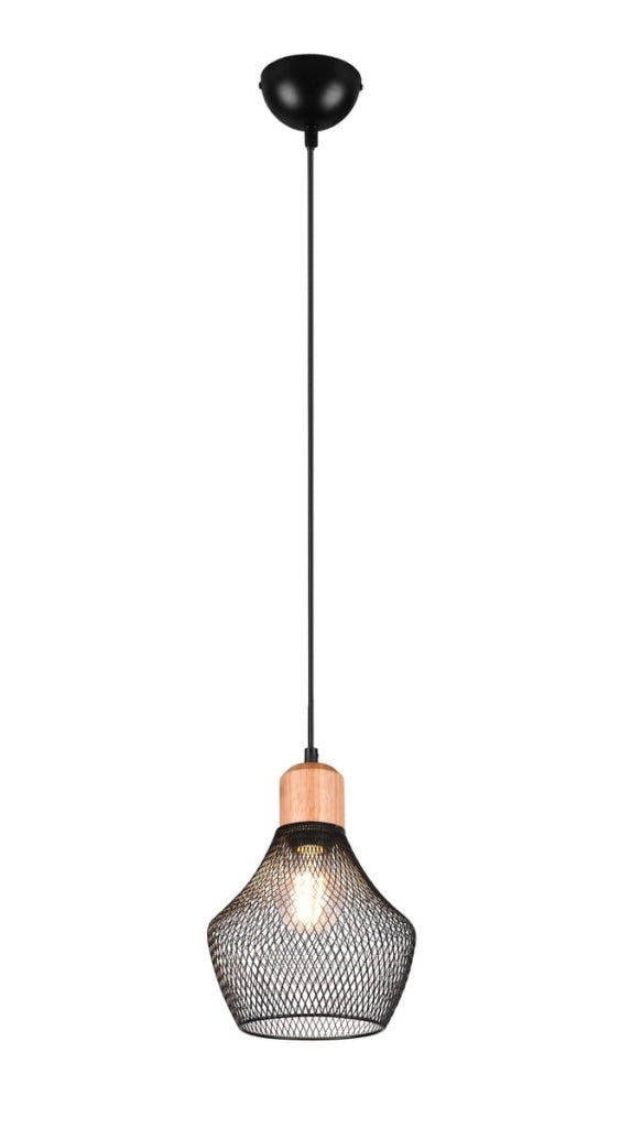 Lampada a sospensione RL Valeria nera legno E27 18cm