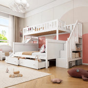LETTO a castello con scivolo e scala 90x200/140x200 cm Legno massello Bianco