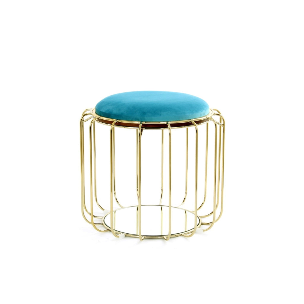 Tavolino e Pouf 2-in-1 Comfortable in Velluto Turchese e Oro