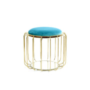 Tavolino e Pouf 2-in-1 Comfortable in Velluto Turchese e Oro
