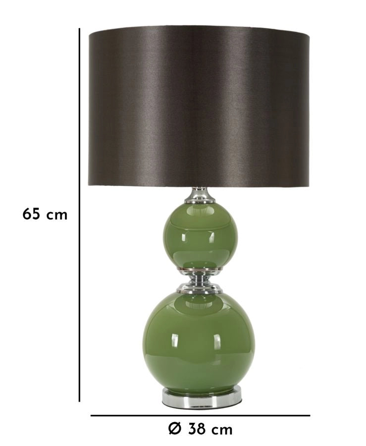 Lampada da Tavolo Eva Two Ø38x65 cm in Vetro e Ferro e Tessuto Verde e Grigio