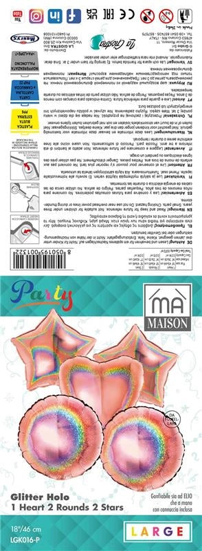 MA MAISON PALLONCINI HOLOGRAFICI ROSA ORO 1 CUORE, 2 STELLE, 2 ROTONDI 5 PZ 46X18 CM