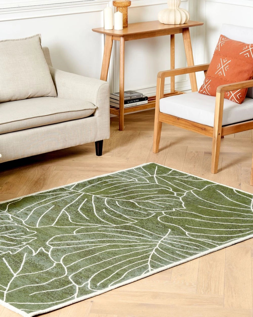 Tappeto verde 200 x 300 cm Boho Moderno Motivo a Foglie