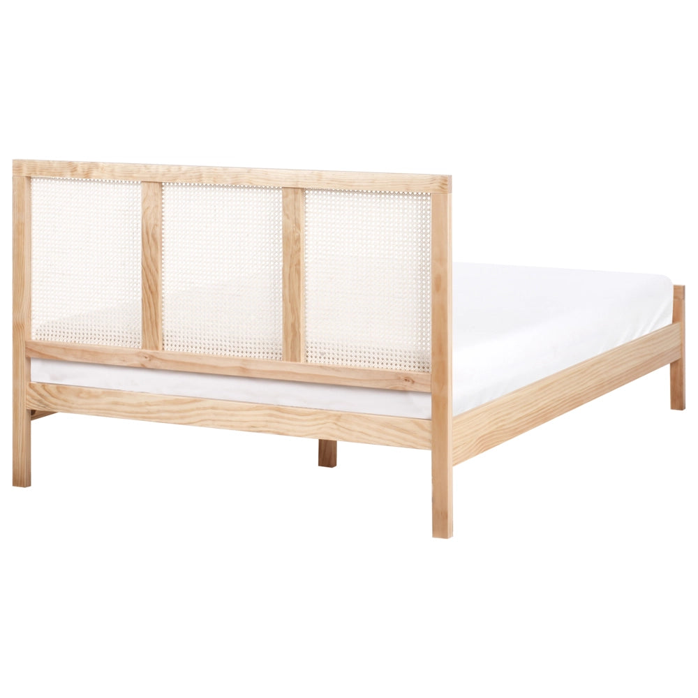Letto in legno di pino marrone chiaro 140 x 200 cm matrimoniale con testata a treccia viennese a doghe stile rustico minimalista