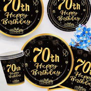 Decorazioni per il 70° compleanno, 23 cm, nero / oro, 16 pezzi - Decorazioni da tavola.