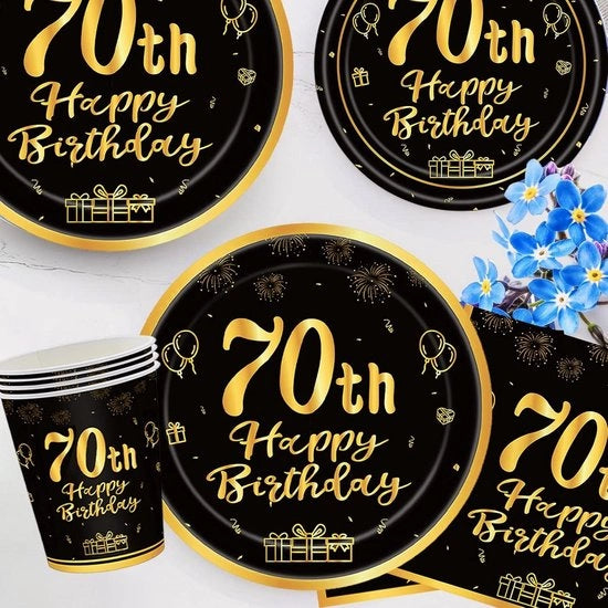 Decorazioni per il 70° compleanno, 23 cm, nero / oro, 16 pezzi - Decorazioni da tavola.