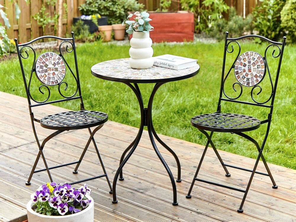 Tavolo da balcone in metallo nero con piano in mosaico 60 cm stile vintage