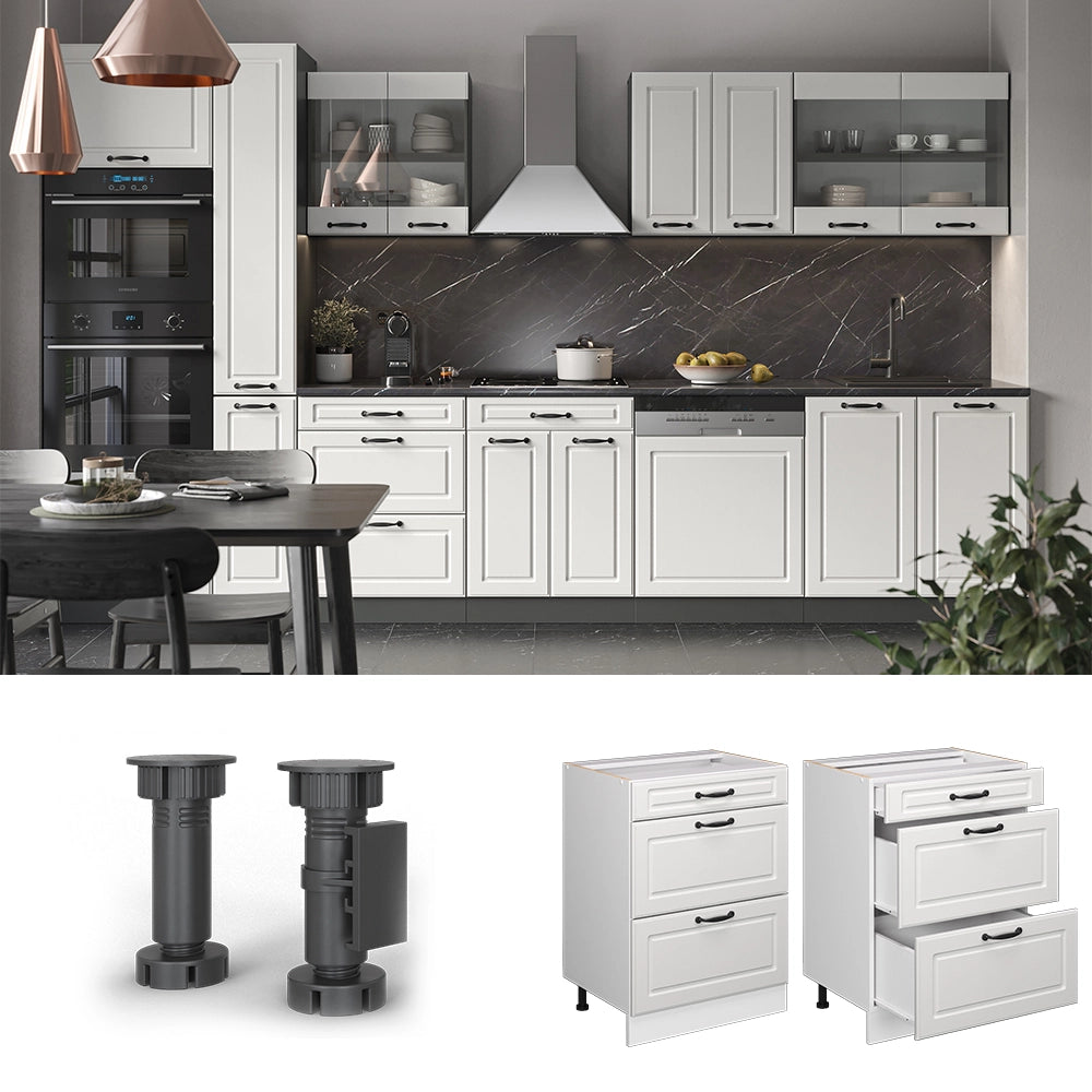 Vicco Mobiletto base per cucina Bianco casa di campagna 60 cm con cassetti, senza piano di lavoro