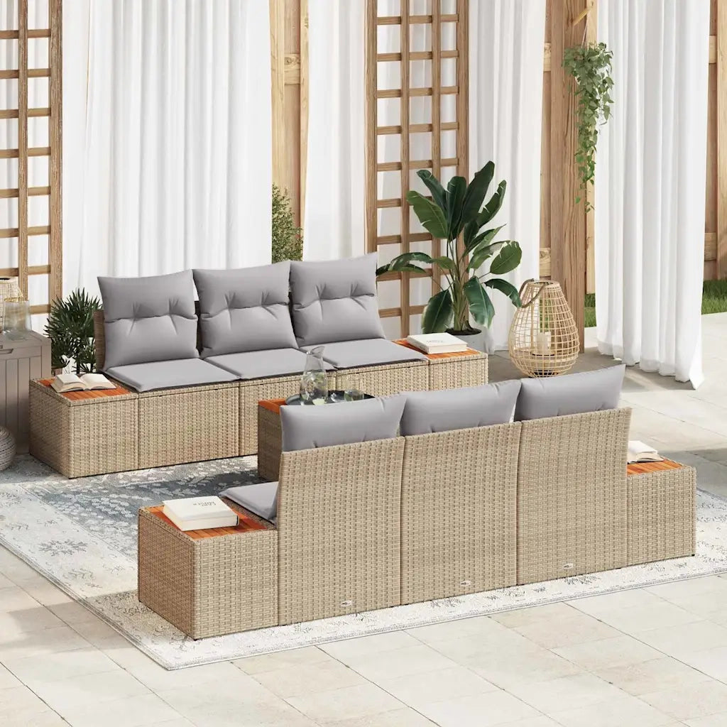 Set Divano da Giardino con cuscino 7 pcs Beige Poly Rattan 3348031