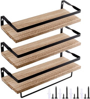 Set a 3 pezzi in legno/nero metallo - 40 x 15 x 1,5 cm - Costruzione robusta - Supporto asciugamano - Pannello da parete