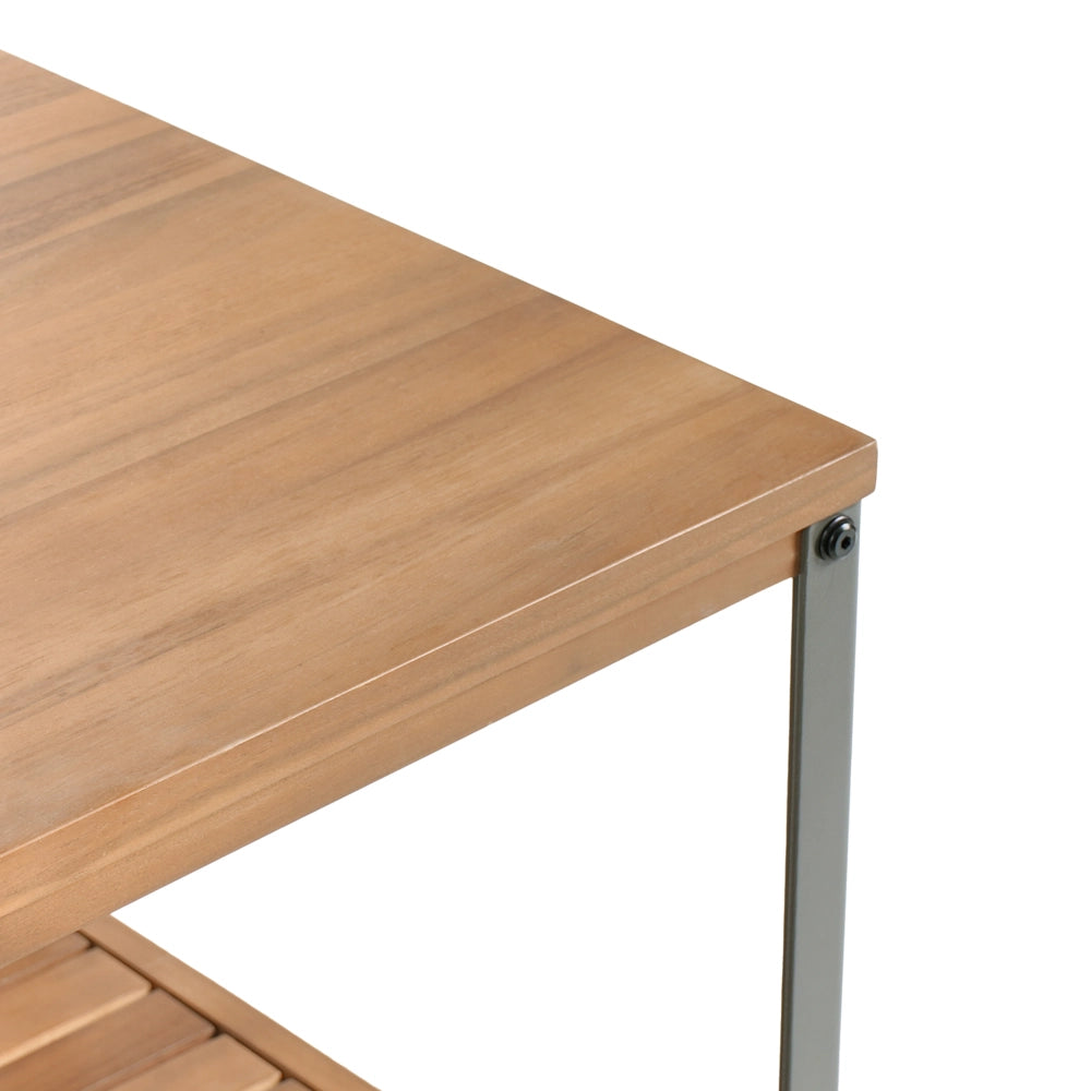 Isola da giardino in legno di acacia 2 ripiani 50 x 80 x 92 cm Piano in legno massello marrone Giardino Cucina Sala da pranzo