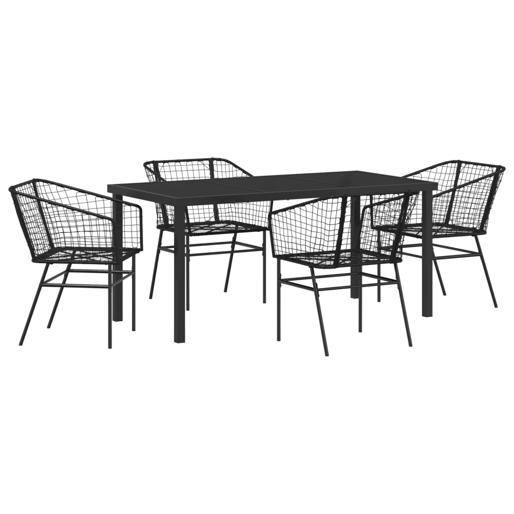 Set da Pranzo da Giardino 5 Pezzi in Polyrattan Nero