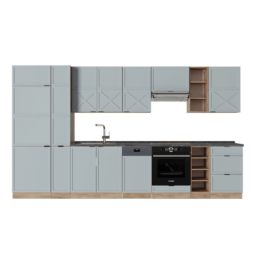 Cucina componibile Fame-Line Blu-grigio chiaro/Rovere dorato 355 cm, PL Antracite Vicco