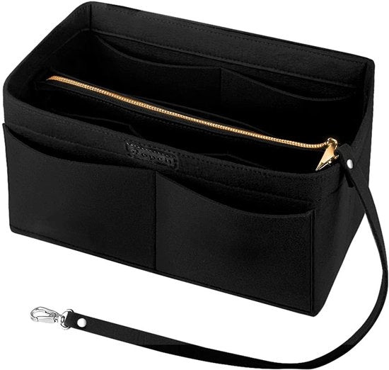 Organizzatore di borsa a mano, tas in tas, tas interno, borse interne, organizzatore di borsa con tasetto rimovibile e catena per chiavi (nero, M)