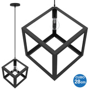 Lampadario Lampada Sospensione Cubo 28cm Design Moderno Paralume Metallo Nero