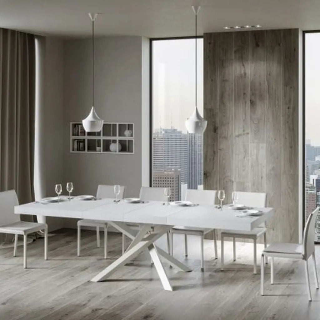 Tavolo allungabile 180/440x90 cm Volantis Premium colore bianco frassino gambe bianche
