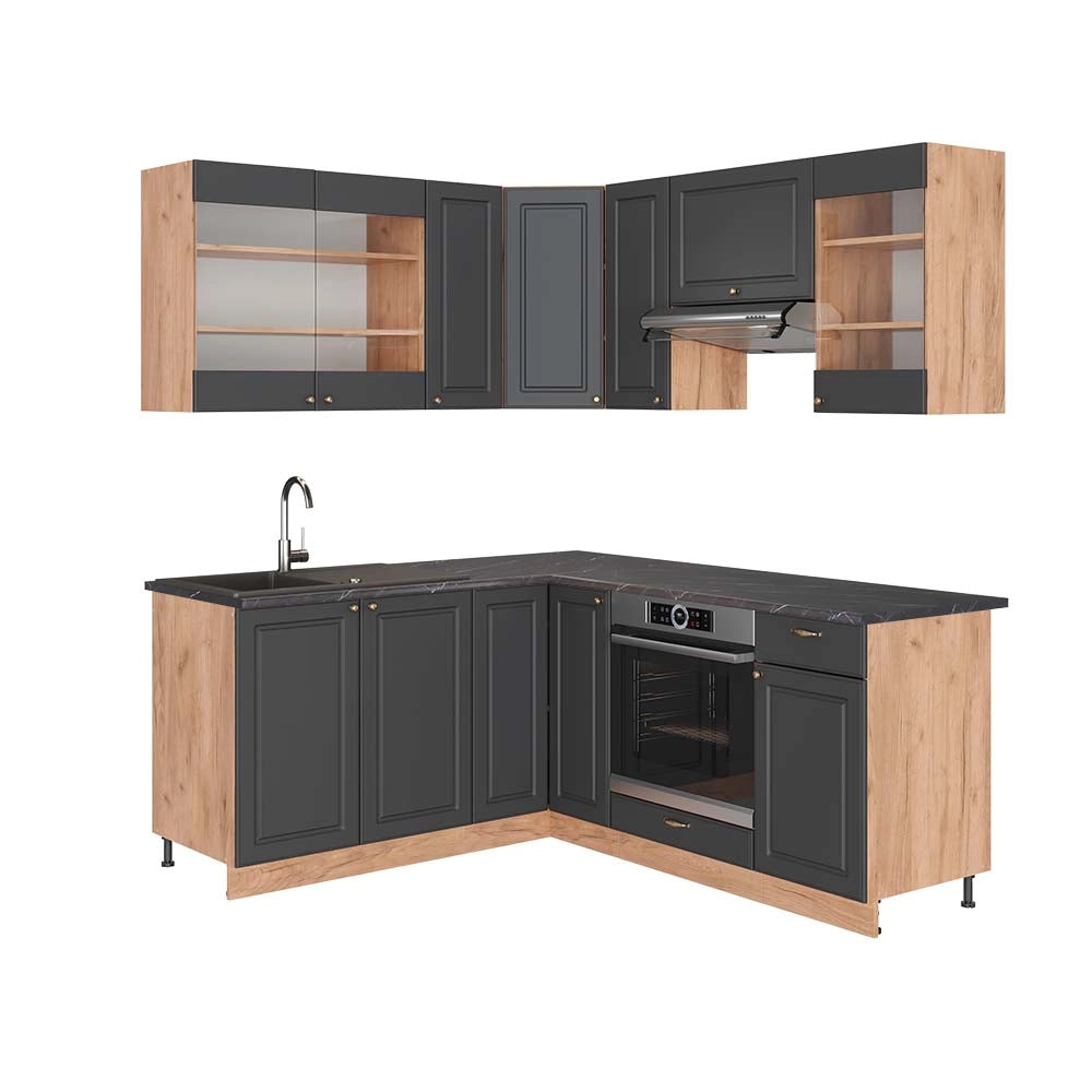 Cucina angolare completa Fame-Line Antracite rustico/Rovere dorato 190 x 60 cm, PL Antracite Vicco