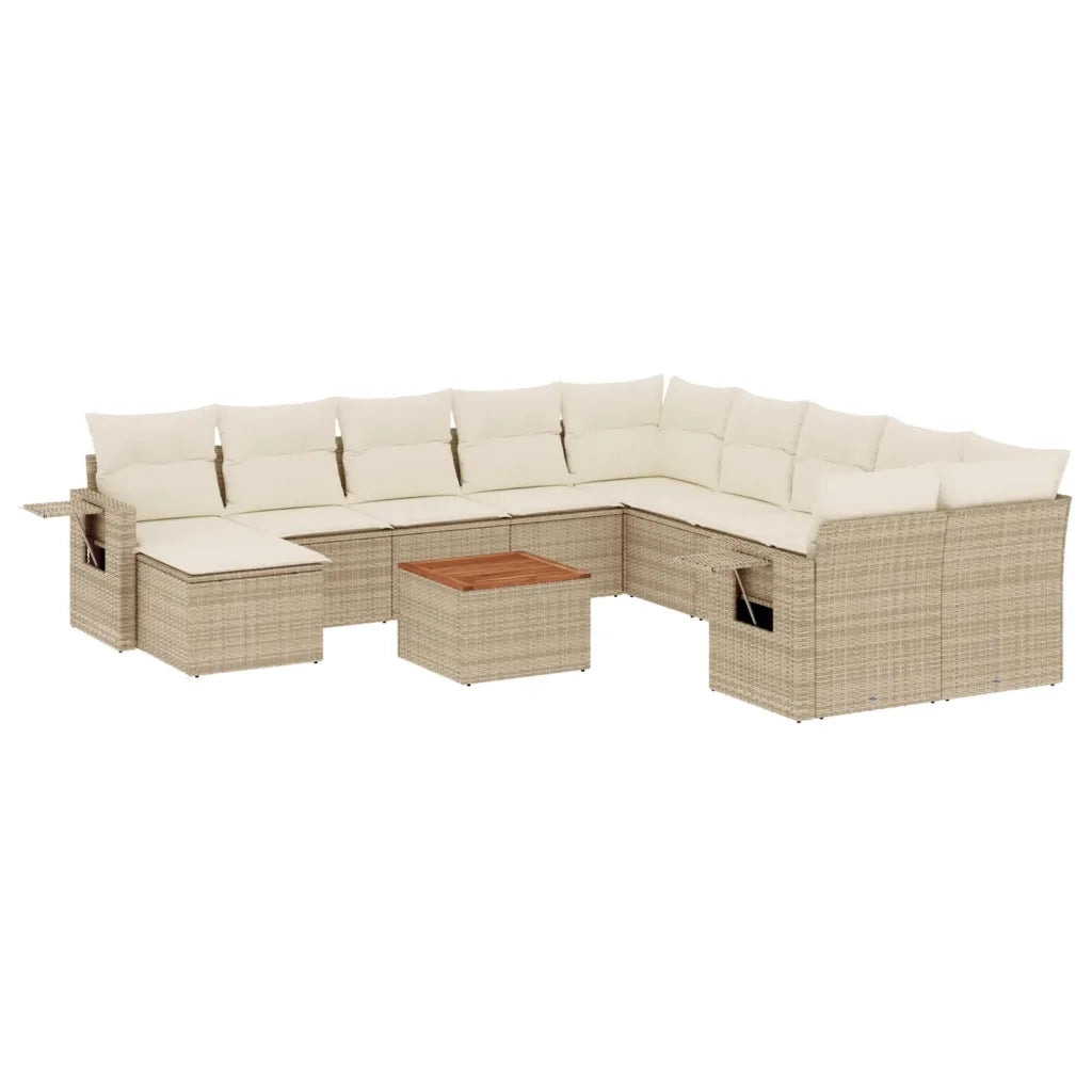 Set Divani da Giardino 12 pz con Cuscini Beige in Polyrattan