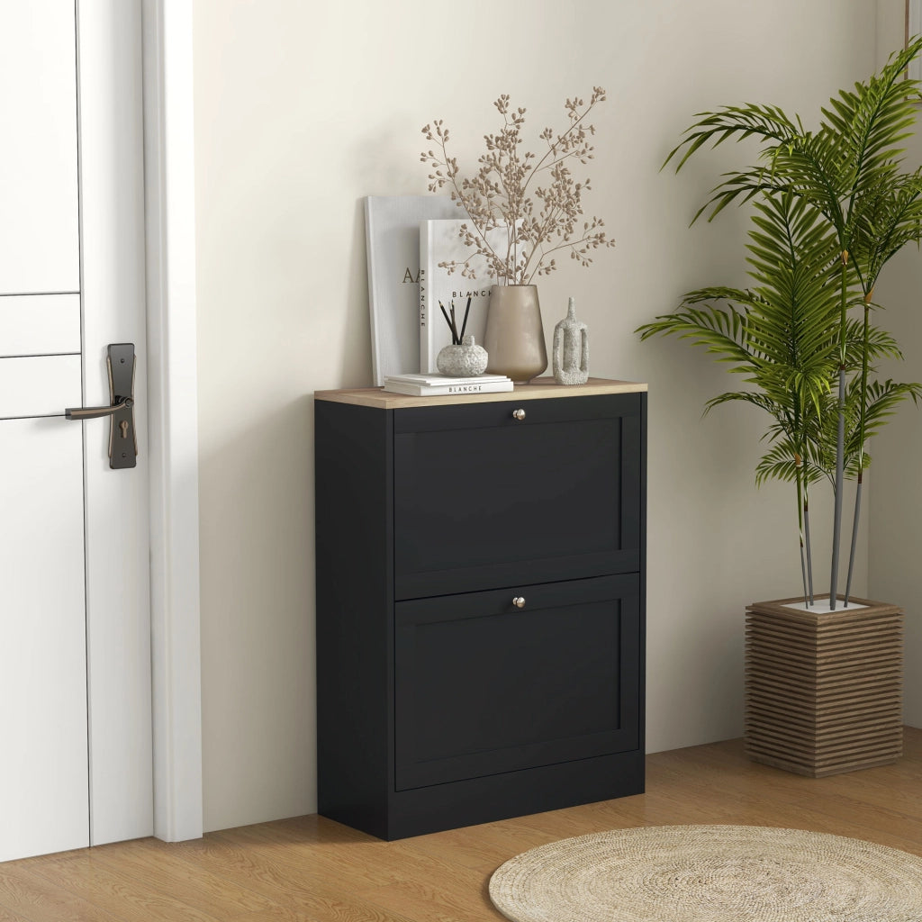 Scarpiera con 2 Cassetti e Ripiani Regolabili ¨C Xylo ¨C 60x23.5x80 cm, Nero