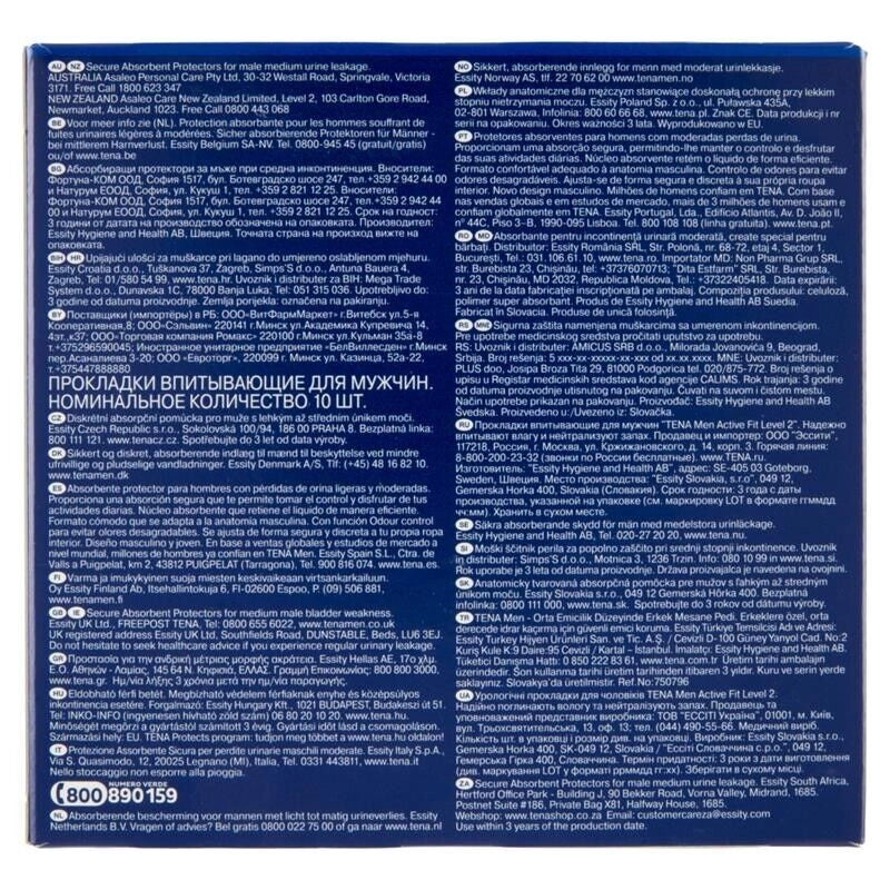 ASSORBENTI TENA MEN ACTIVE FIT LEVEL 2 SET 6 CONFEZIONI DA 10 PEZZI