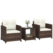 Set da Giardino 3pz in Rattan PE e Acciaio con 2 Poltrone con Cuscini e Tavolino da Caff¨¨, Marrone e Crema
