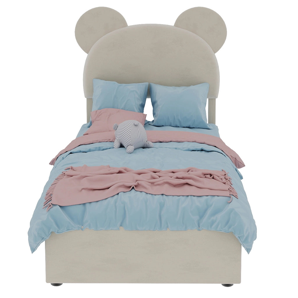 Letto imbottito singolo 90x200 - Xylo - Beige, testiera imbottita