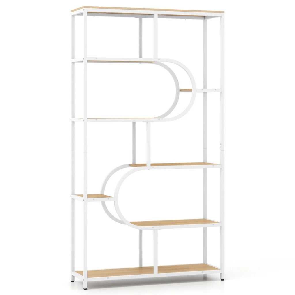 Libreria a U a 8 ripiani 95 x 30 x 175 cm funzionale elegante stile moderno realizzata in metallo e legno naturale lavorato 20_0018112