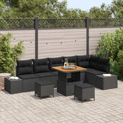 Set Divano da Giardino con cuscino 9 pcs Nero polyrattan
