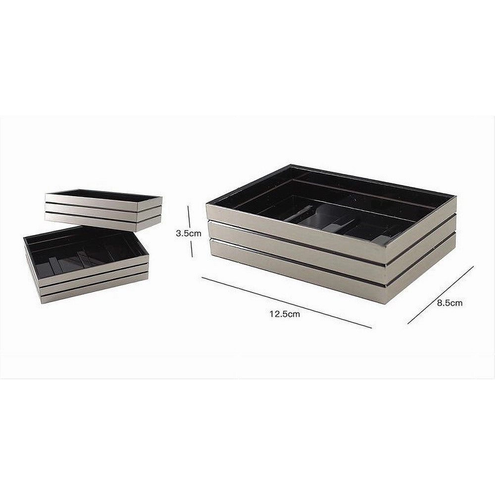 Trade Shop - Piattino Porta Sapone Saponetta Argento A Righe Stile Moderno Arredo Bagno 10391 -