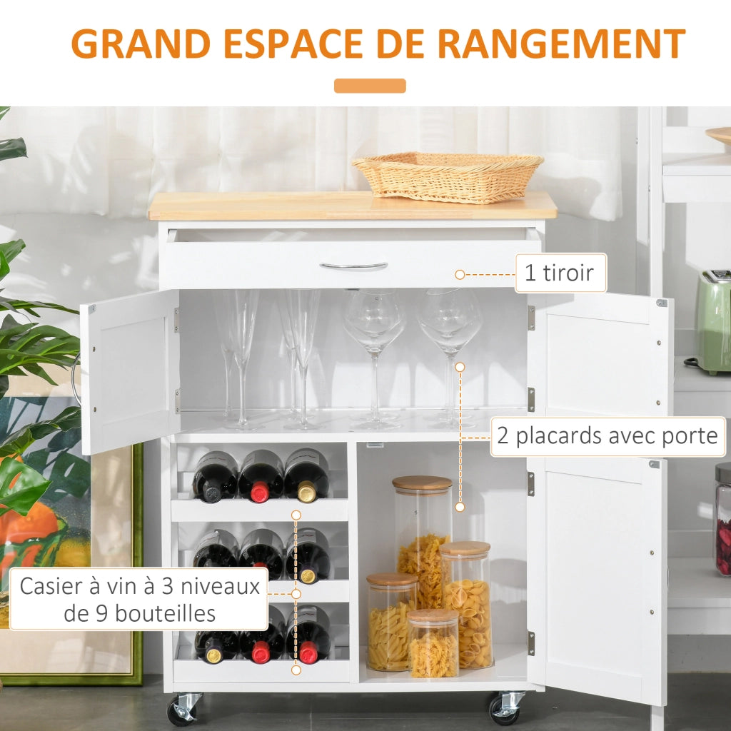 Cassettiera da cucina con 2 ante e 9 bottiglie ¨C zephmum ¨C MDF bianco con piano in legno