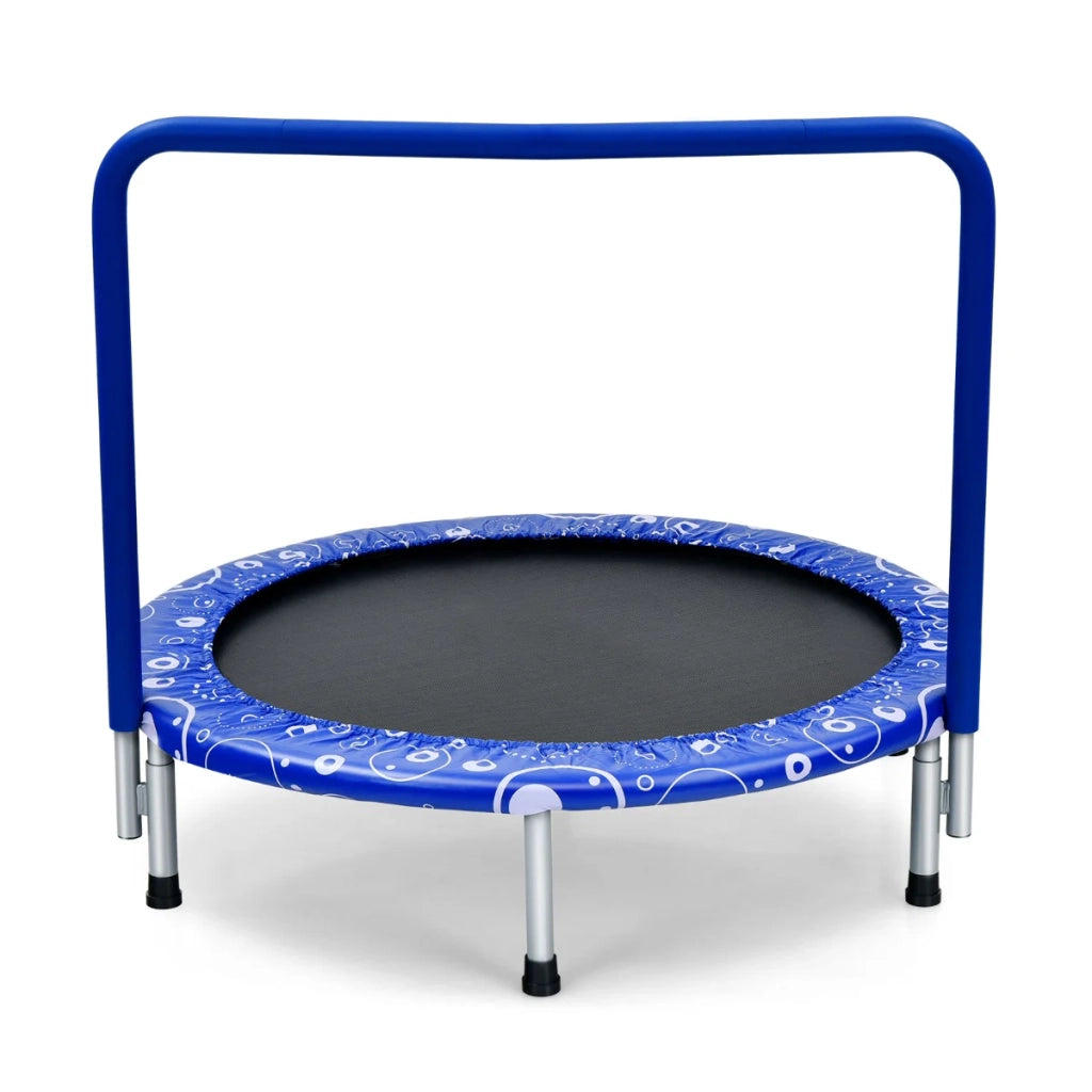 Trampolino pieghevole per bambini 92 x 80,5 cm 150 kg silenzioso telaio di sicurezza imbottito acciaio blu e nero 20_0014501