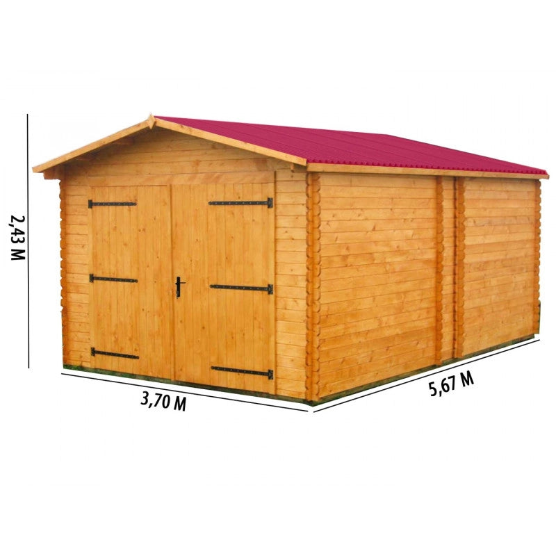 Garage in legno 350x540 cm – Pareti 28 mm – Tetto ondulato – Porta doppia – Dorna – DO3554N Foresta