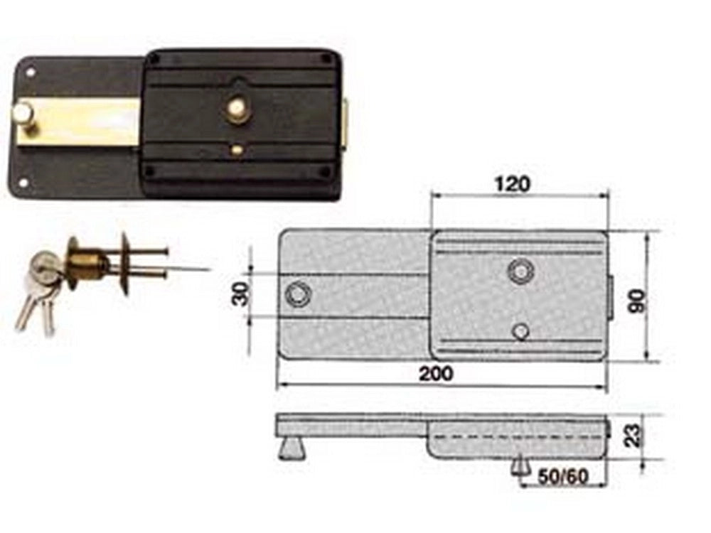 1pz ferroglietto catenaccio 6 mandate cilindro staccato 220cs mm60 220/cs cod:ferx.fer11129